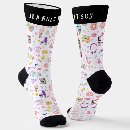 Retro Party Icons Custom Name Crew Socks Sokken (Gebogen)