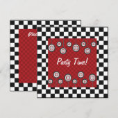 Retro Party Invitation in Red White en Black Kaart (Voorkant / Achterkant)