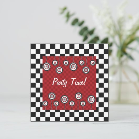 Retro Party Invitation in Red White en Black Kaart (Staand voorkant)