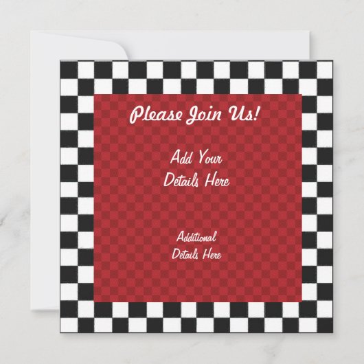 Retro Party Invitation in Red White en Black Kaart (Achterkant)
