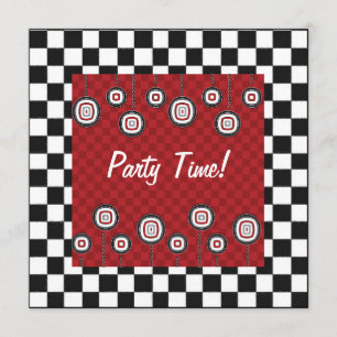 Retro Party Invitation in Red White en Black Kaart