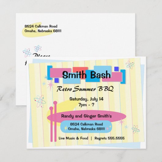 Retro Party nodigt Briefkaart uit (Voorkant / Achterkant)