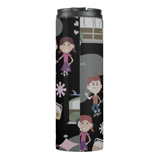 Retro Party Pattern Fifties Kinder Cute Cartoon Thermosbeker (Achterkant)