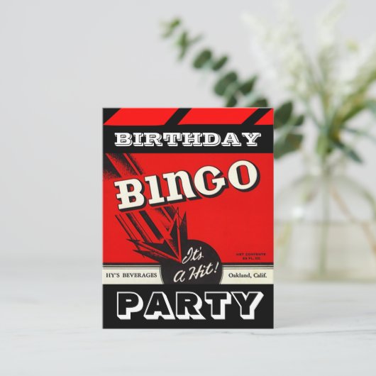 Retro Party Red Black White Bingo Invitations Kaart (Staand voorkant)