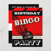 Retro Party Red Black White Bingo Invitations Kaart (Voorkant / Achterkant)