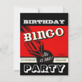 Retro Party Red Black White Bingo Invitations Kaart (Voorkant)