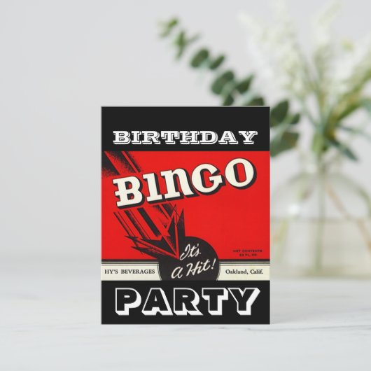 Retro Party Red Black White Bingo Invitations Kaart (Staand voorkant)