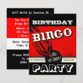 Retro Party Red Black White Bingo Invitations Kaart (Voorkant / Achterkant)