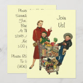 Retro Party Shopping Grocery Cart Volledige uitnod Kaart (Voorkant / Achterkant)