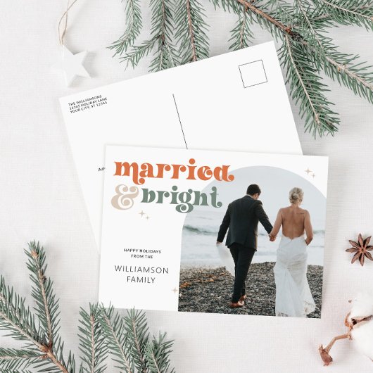 Retro Pas getrouwd Arch Foto Getrouwd & Bright Feestdagenkaart