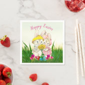 Retro Pasen Bunnies met lentevloeren / Partij Servet (Insitu)