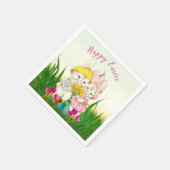 Retro Pasen Bunnies met lentevloeren / Partij Servet (Hoek)