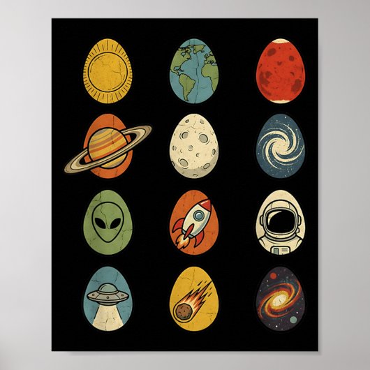 Retro Pasen Ei Universum Ruimte Planeten Melkweg Poster (Voorkant)