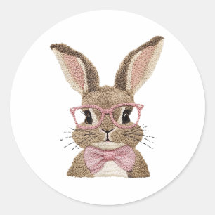 Retro Pasen Faux Borduurwerk Bunny Schattigee Gift Ronde Sticker