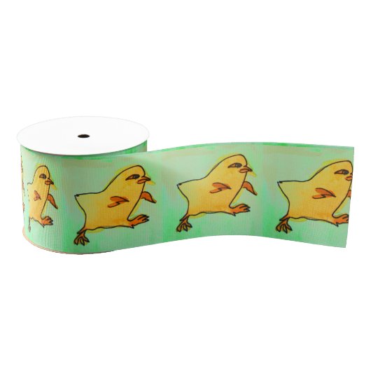 Retro Pasen kunst schattig Pasen geel kuikens Grosgrain Lint (Spoel)