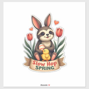 Retro Pasen Luiaard Konijn Lente Bloemen Shirt 2 Sticker