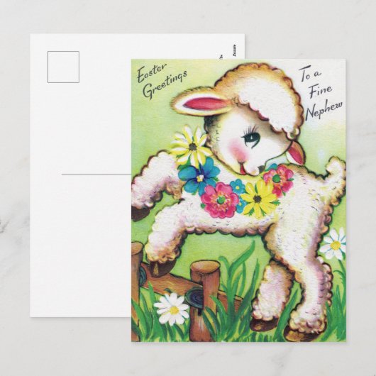 Retro Pasen Nephew lam briefkaart (Voorkant / Achterkant)