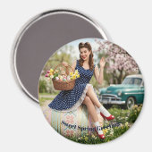 Retro Pasen Pin-Up Magneet | Zoete Lente (Voorkant / Achterkant)