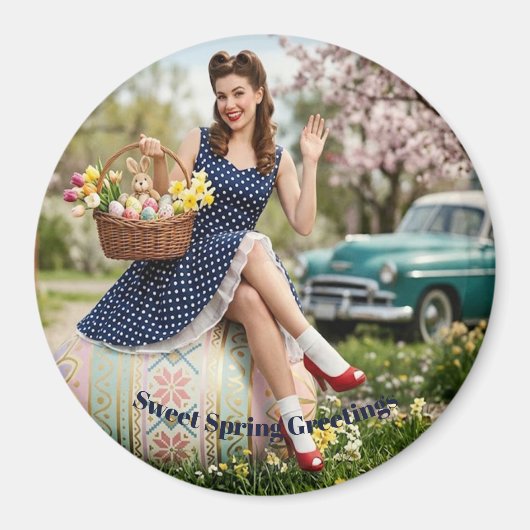 Retro Pasen Pin-Up Magneet | Zoete Lente (Voorkant)