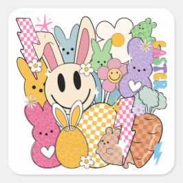 Retro Pasen Vierkante Sticker