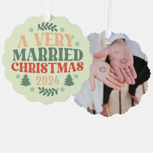 retro pasgehuwde kerstversiering eerste kerst als ornament kaart (Voorkant / Achterkant)