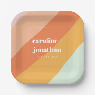 Retro pasta Geometrische kunst Aangepaste bruiloft Papieren Bordje