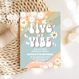 Retro Pastel 5th Birthday Invitation Kaart