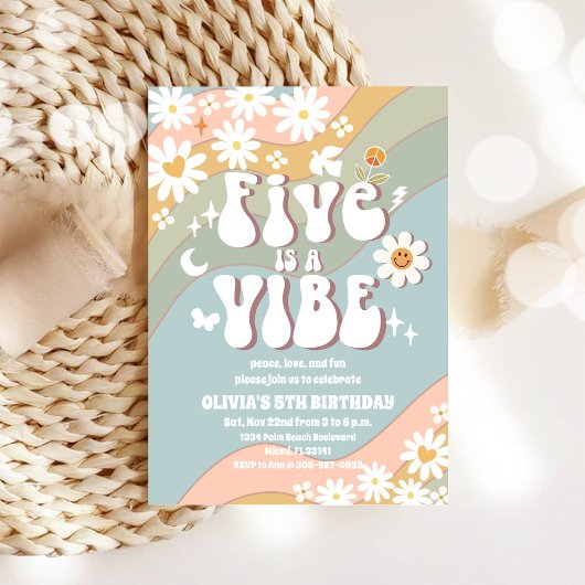 Retro Pastel 5th Birthday Invitation Kaart