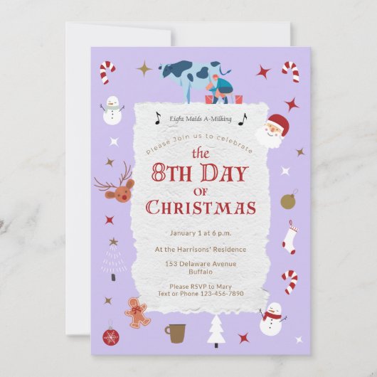 Retro Pastel 8th Day Christmas New Year's Day Xmas Kaart (Voorkant)