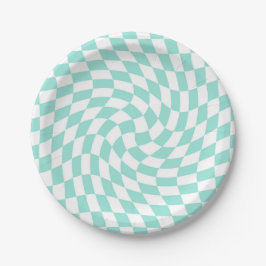 Retro Pastel Baby Blue Checkerboard met kaars Papieren Bordje