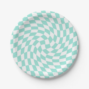 Retro Pastel Baby Blue Checkerboard met kaars Papieren Bordje