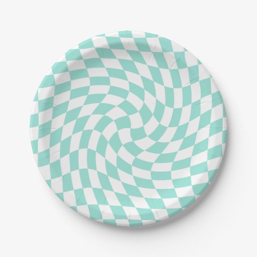 Retro Pastel Baby Blue Checkerboard met kaars Papieren Bordje (Voorkant)