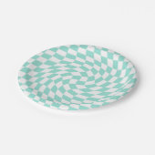 Retro Pastel Baby Blue Checkerboard met kaars Papieren Bordje (Gekanteld)