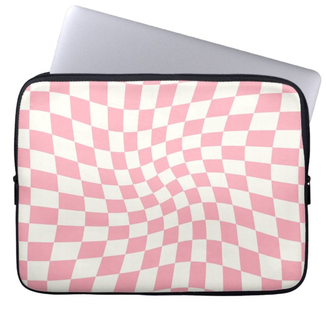 Retro Pastel Baby roze cheques gekookt checkboard Laptop Sleeve (Voorkant)