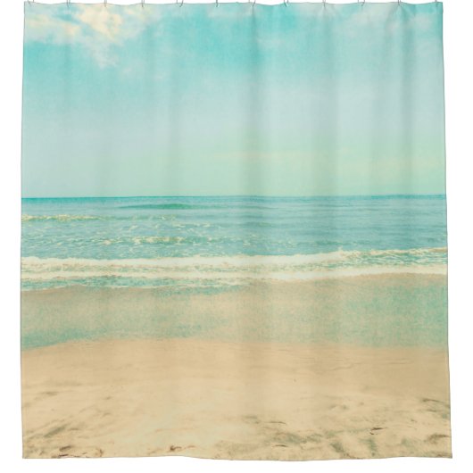 Retro Pastel Beachstrand, achtergrond, zomer, , Douchegordijn (Voorkant)