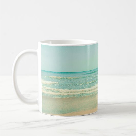 Retro Pastel Beachstrand, achtergrond, zomer, , Koffiemok (Links)