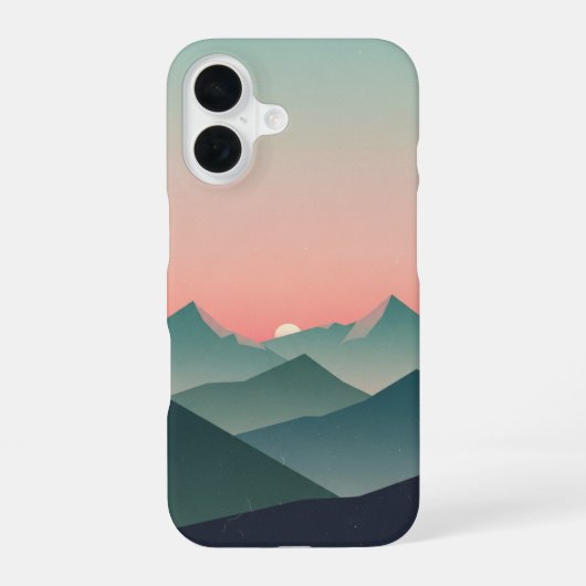 Retro Pastel Bergen Dageraad iPhone 16 Hoesje (Achterkant)