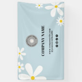 Retro Pastel Blauw Wit Daisy Business Logo Event Spandoek (Verticaal)