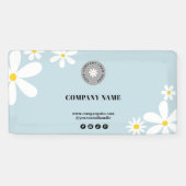 Retro Pastel Blauw Wit Daisy Business Logo Event Spandoek (Horizontaal)