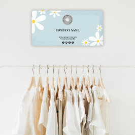 Retro Pastel Blauw Wit Daisy Business Logo Event Spandoek