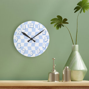 Retro Pastel Blauw Witte Golf Checker Ronde Klok