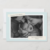 Retro Pastel Blauwe Aangepaste Foto's Familie Kers Feestdagenkaart (Voorkant)