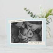 Retro Pastel Blauwe Aangepaste Foto's Familie Kers Feestdagenkaart (Staand voorkant)