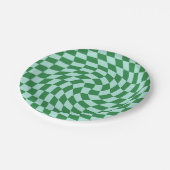 Retro Pastel Blauwe Groene Controles Afgekookte Ch Papieren Bordje (Gekanteld)