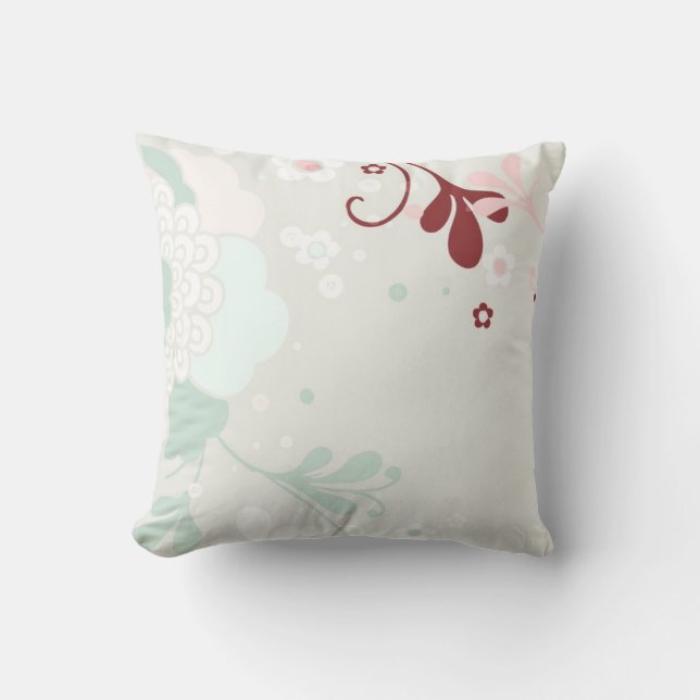 Retro Pastel Bloemen Design-Groen en bruin Kussen (Voorkant)