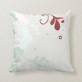 Retro Pastel Bloemen Design-Groen en bruin Kussen