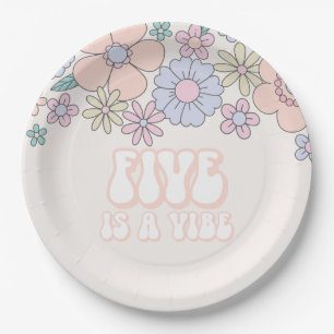 Retro pastel Bloemige Five is a Vibe verjaardag Papieren Bordje