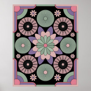 Retro Pastel Bloemige Mandala Symmetrie Poster