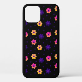 Retro Pastel Bloemmotief Donker Marine iPhone Hoes