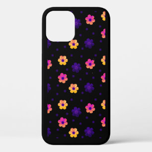 Retro Pastel Bloemmotief Donker Marine iPhone Hoes